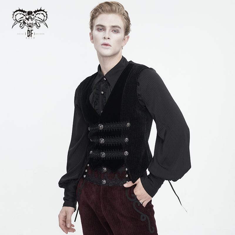 Men's Gothic Irregular Velvet Splice Corduroy Waistcoat Black - Image 3