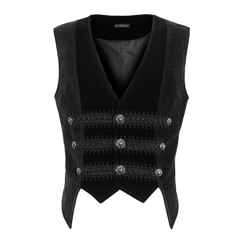 Men's Gothic Irregular Velvet Splice Corduroy Waistcoat Black - Image 8