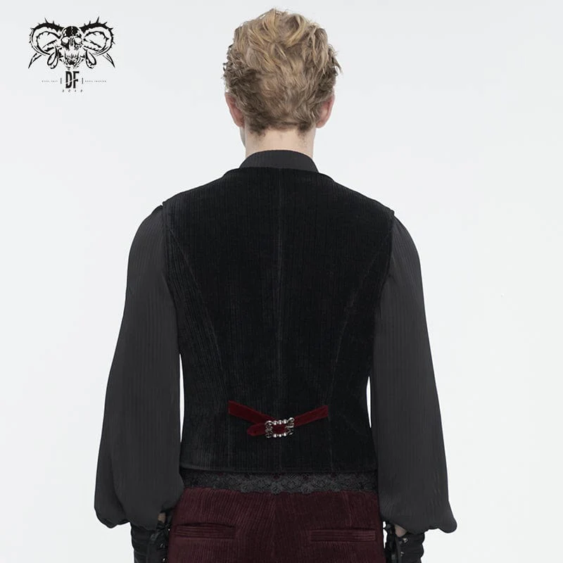 Men's Gothic Irregular Velvet Splice Corduroy Waistcoat Red - Image 5
