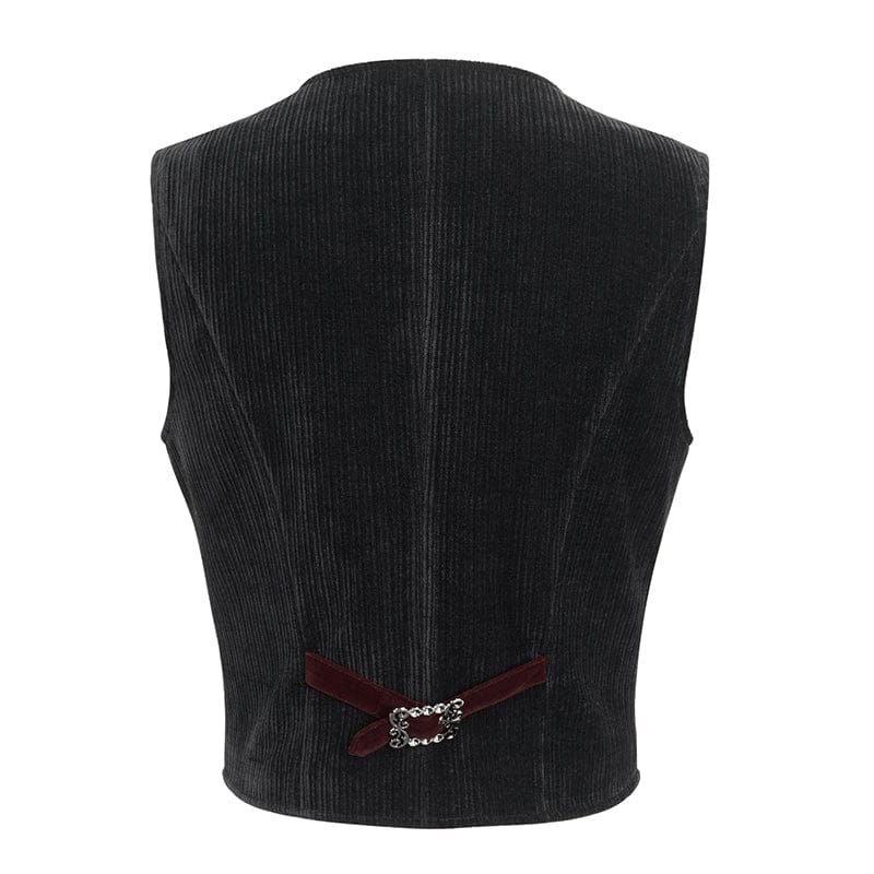 Men's Gothic Irregular Velvet Splice Corduroy Waistcoat Red - Image 9