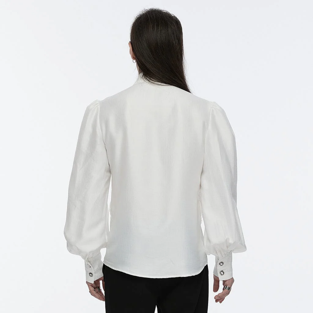 Men's Gothic Lace Bubble Sleeved Shirt White - Image 3