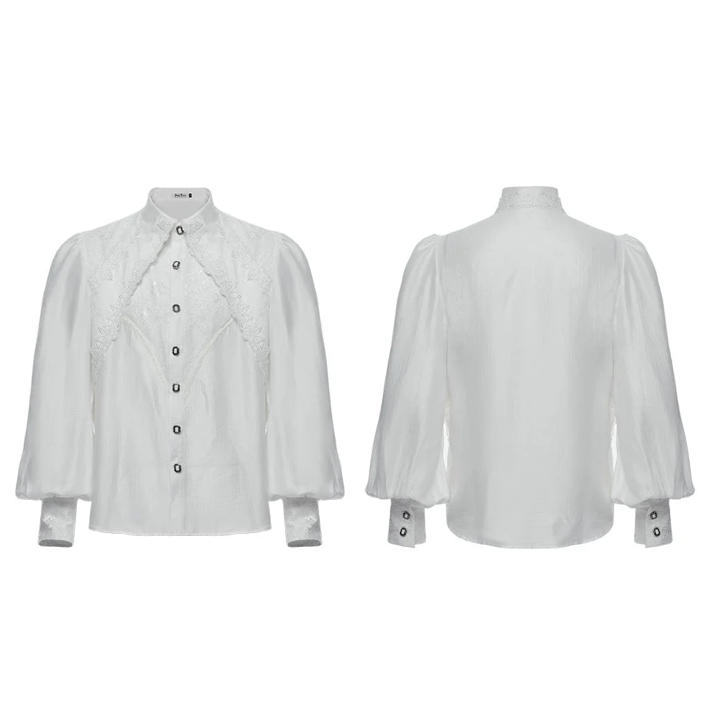 Men's Gothic Lace Bubble Sleeved Shirt White - Image 5