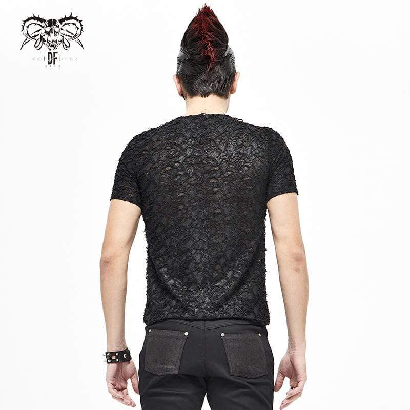 Men's Gothic Lace-Up Lace Short Sleeved Shirts - Image 3