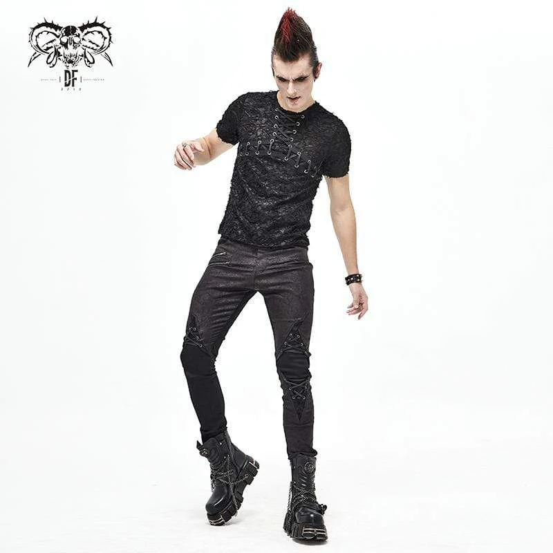 Men's Gothic Lace-Up Lace Short Sleeved Shirts - Image 4