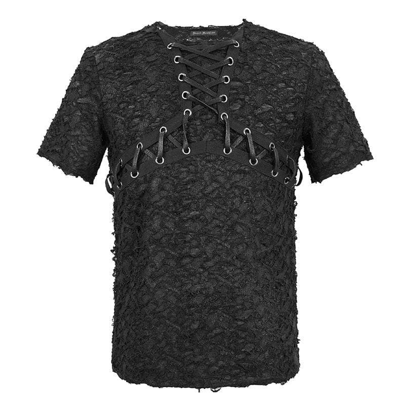 Men's Gothic Lace-Up Lace Short Sleeved Shirts - Image 5