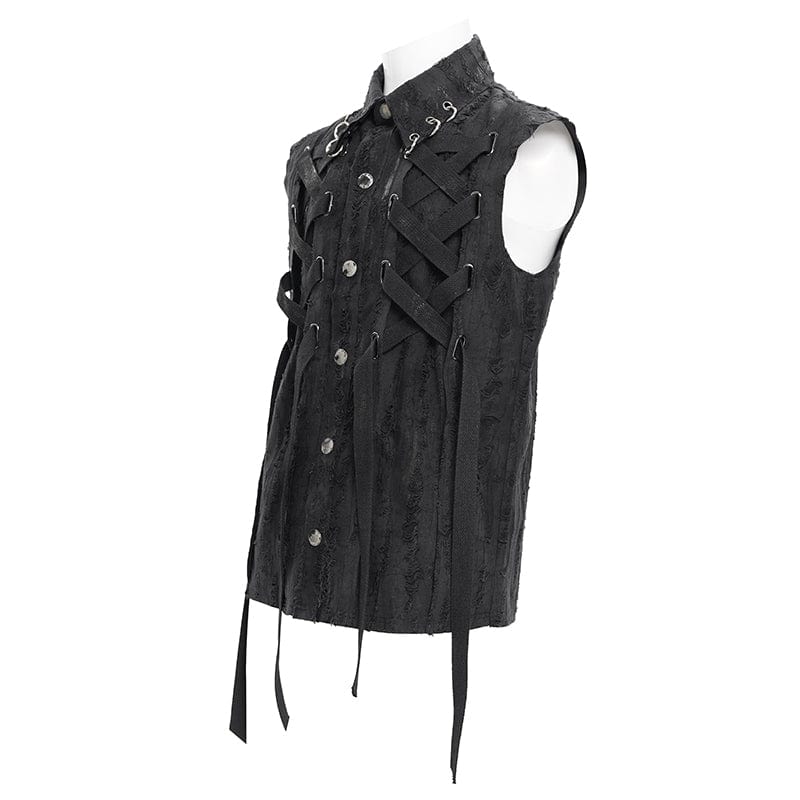 Men's Gothic Lace-up Ripped Ring Vest - Image 8