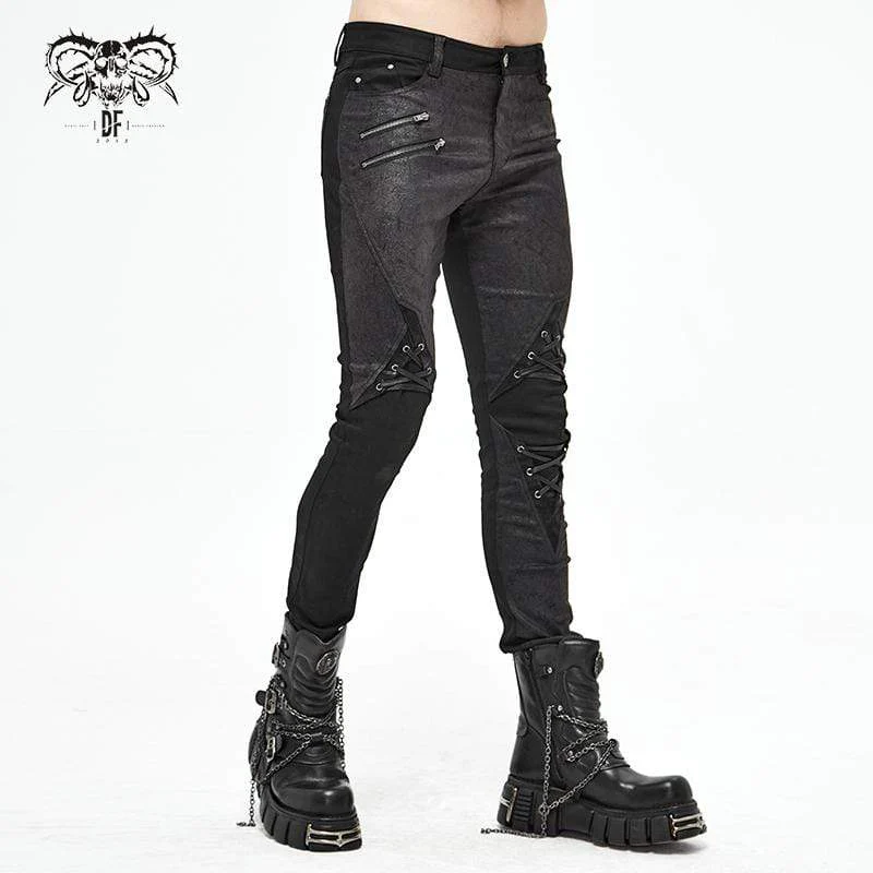 Men's Gothic Lace-Up Side Zip Black Pants - Image 2