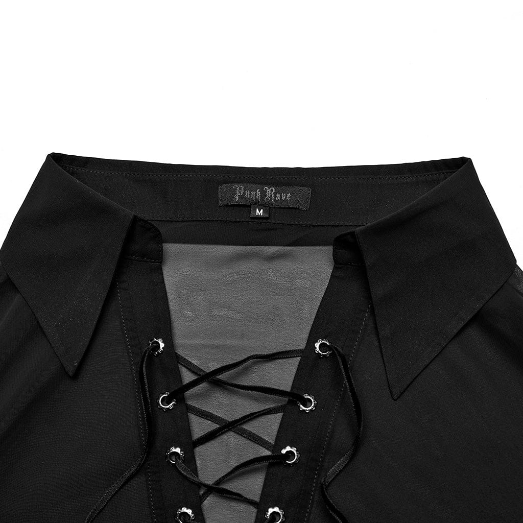 Men's Gothic Lantern Sleeved Lace-up Sheer Chiffon Shirt - Image 8