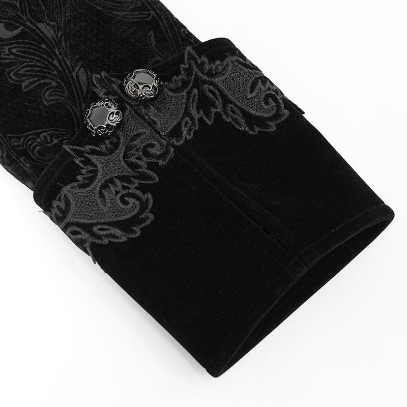 Men's Gothic Lapel Collar Embroidered Velvet Coat Black - Image 11