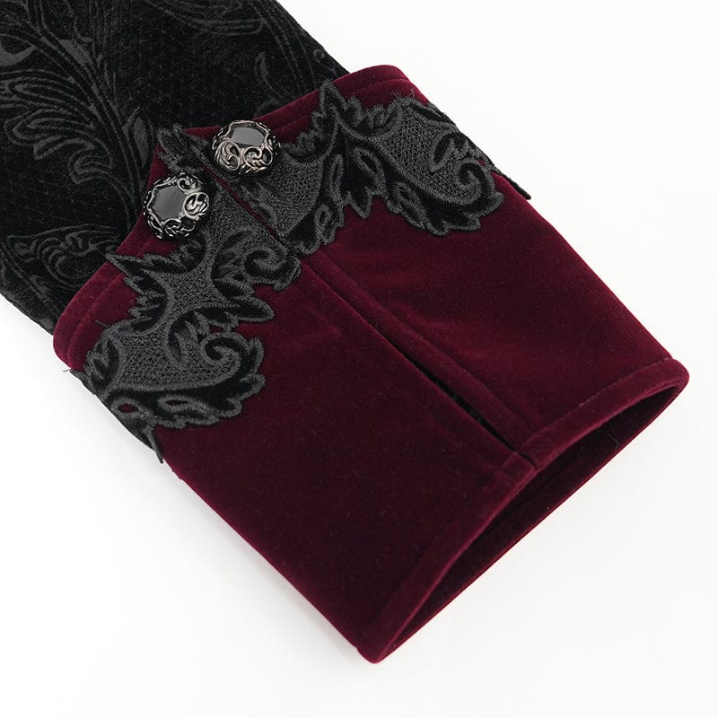 Men's Gothic Lapel Collar Embroidered Velvet Coat Red - Image 11