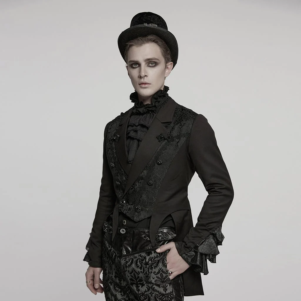 Men's Gothic Lapel Collar Frog Jacquard Coat - Image 2