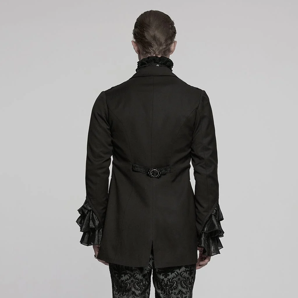 Men's Gothic Lapel Collar Frog Jacquard Coat - Image 3