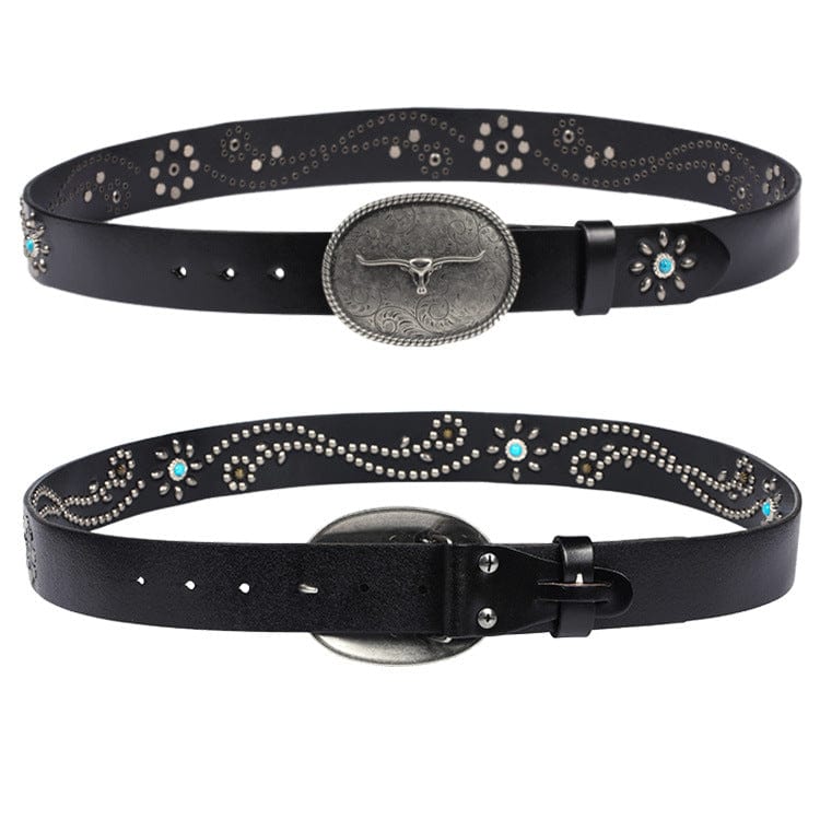 Men's Gothic Ox-head Floral Studded Belt - Image 2