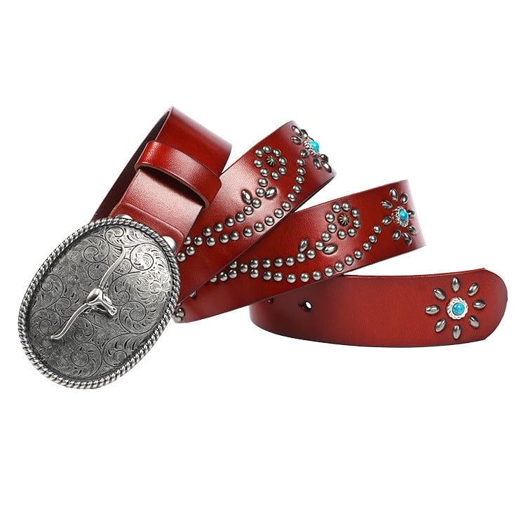 Men's Gothic Ox-head Floral Studded Belt - Image 5