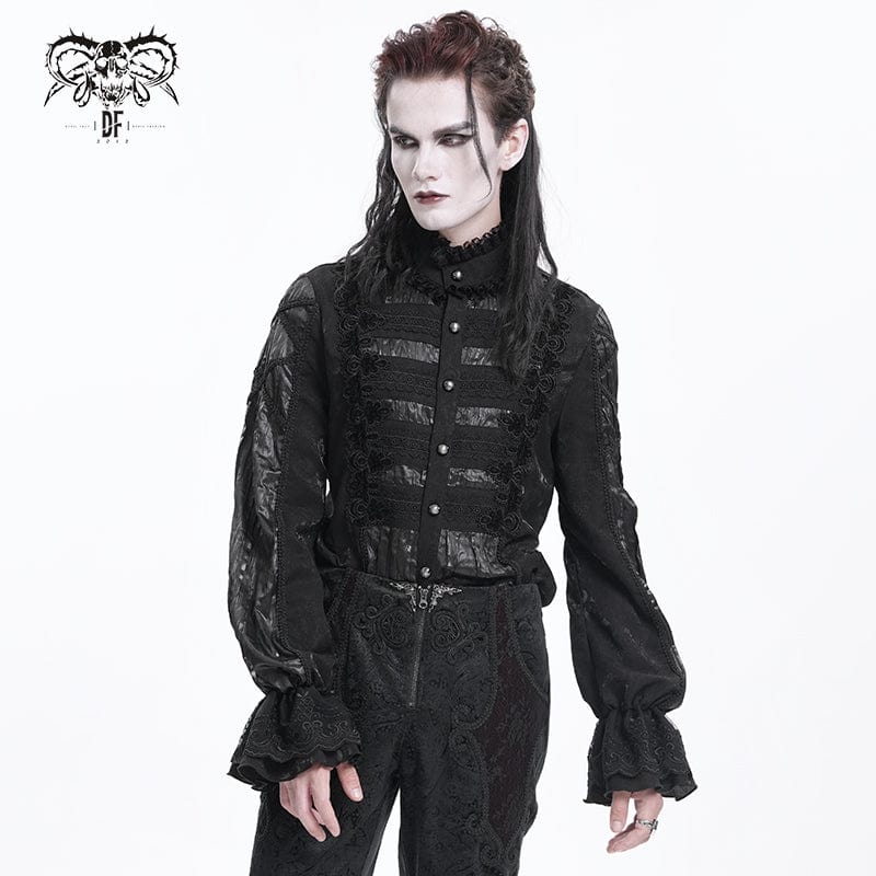 Men's Gothic Pleated Lace Crochet Shirt