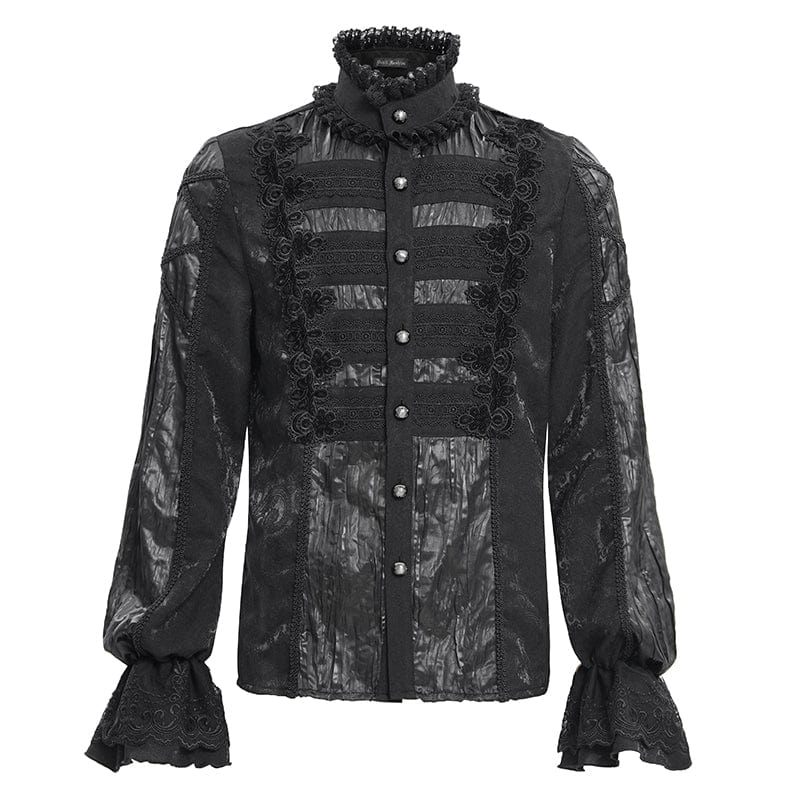 Men's Gothic Pleated Lace Crochet Shirt - Image 7