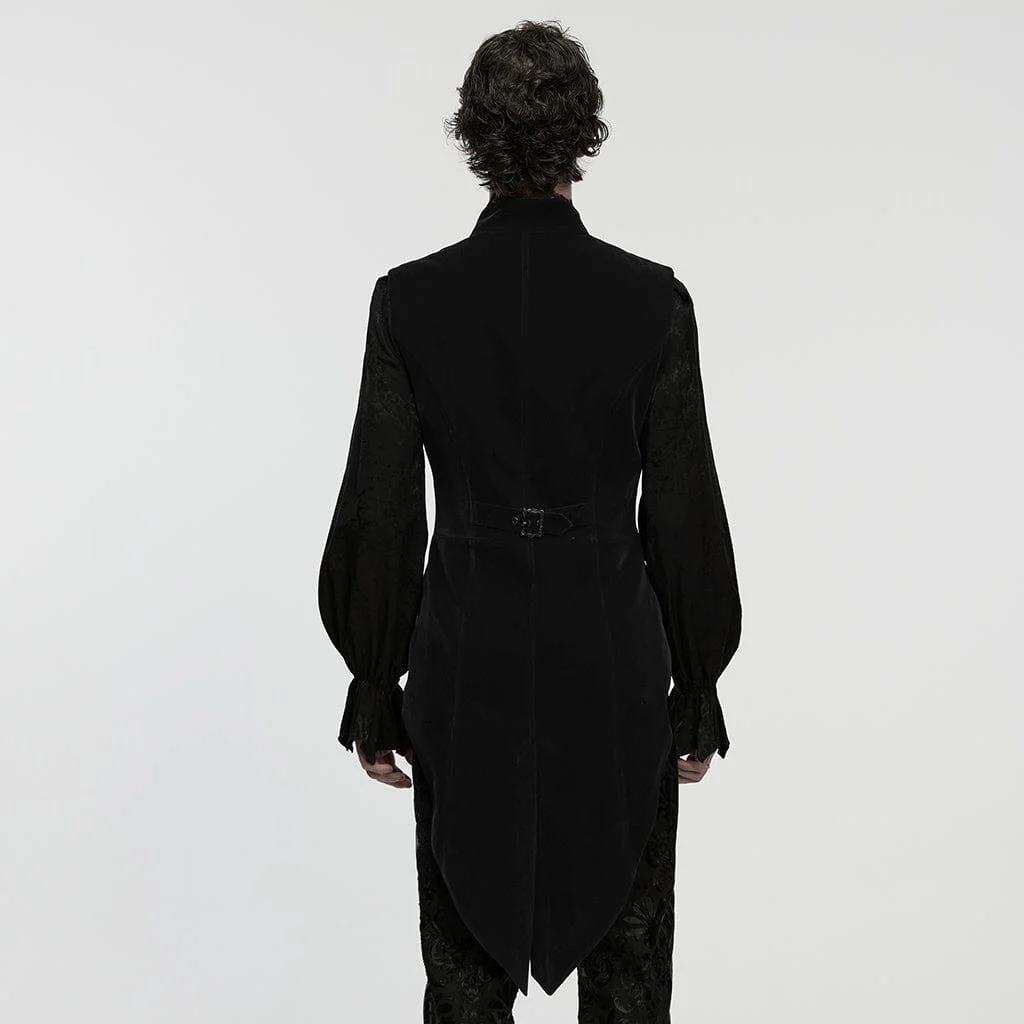 Men's Gothic Pleated Stand Collar Swallow-tailed Vest Black - Image 3