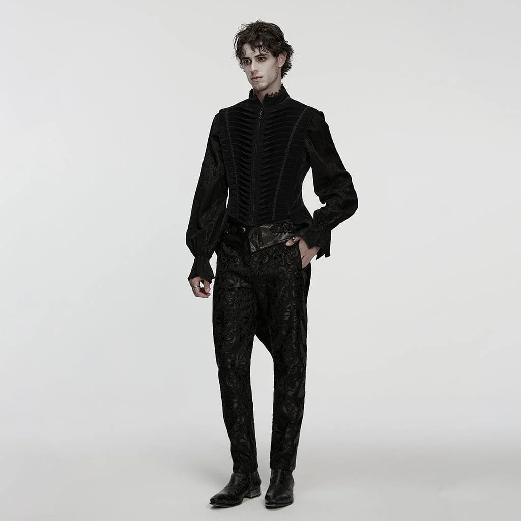 Men's Gothic Pleated Stand Collar Swallow-tailed Vest Black - Image 4