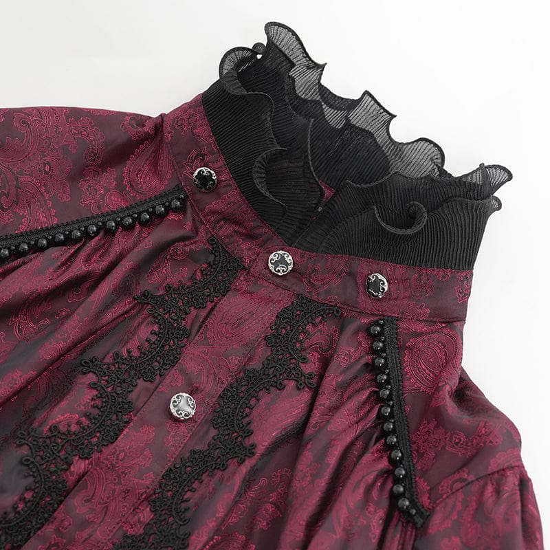 Men's Gothic Puff Sleeved Beaded Shirt with Lace Necktie - Image 10