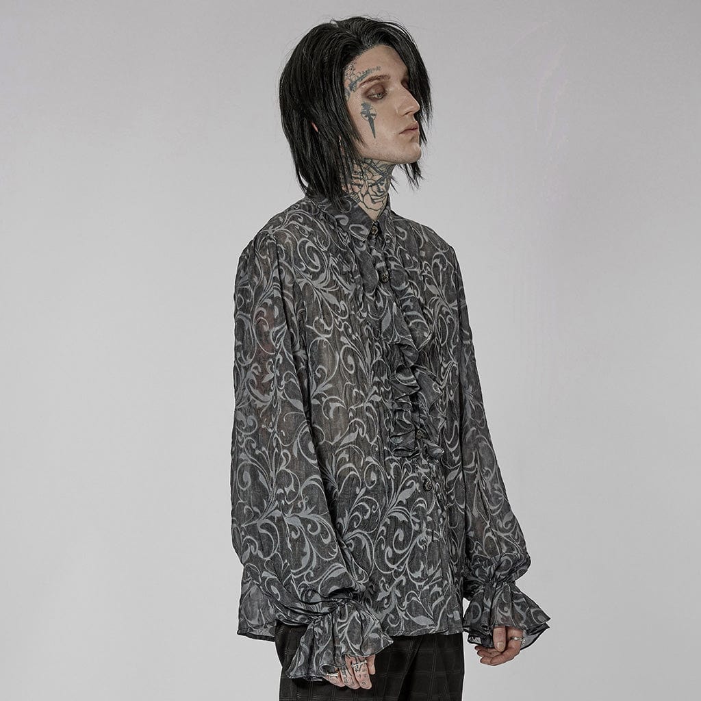Men's Gothic Puff Sleeved Embossed Ruched Shirt - Image 2