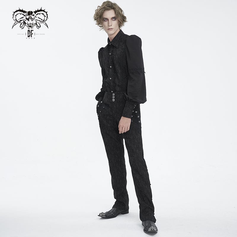 Men's Gothic Puff Sleeved Jacquard Splice Shirt - Image 6