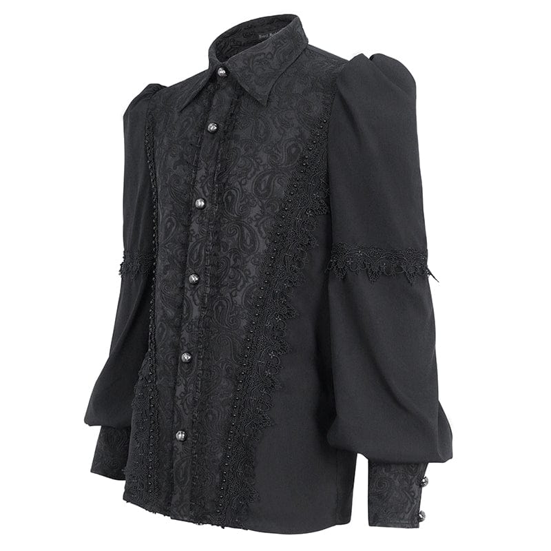 Men's Gothic Puff Sleeved Jacquard Splice Shirt - Image 8