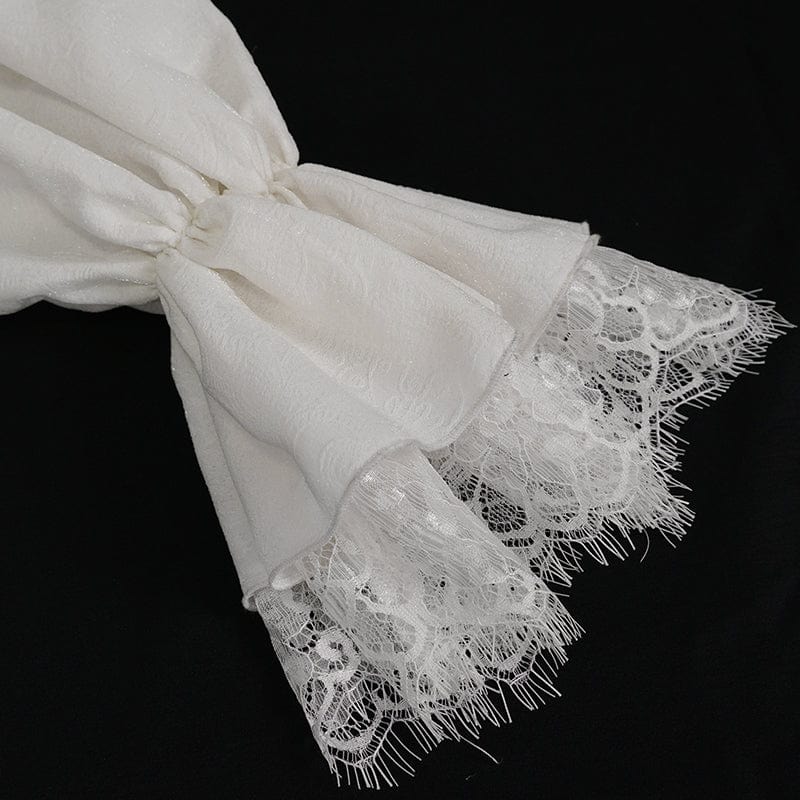 Men's Gothic Puff Sleeved Lace Hem Shirt White - Image 11