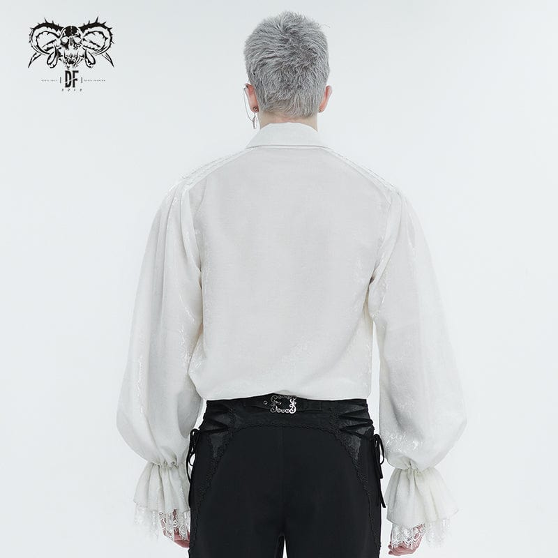 Men's Gothic Puff Sleeved Lace Hem Shirt White - Image 5
