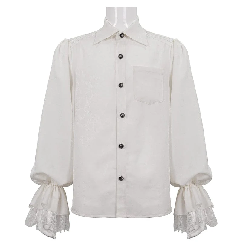Men's Gothic Puff Sleeved Lace Hem Shirt White - Image 7