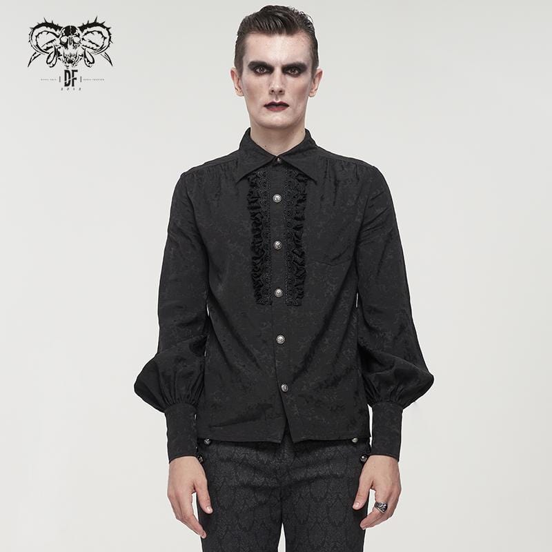 Men's Gothic Puff Sleeved Lace Splice Shirt Black