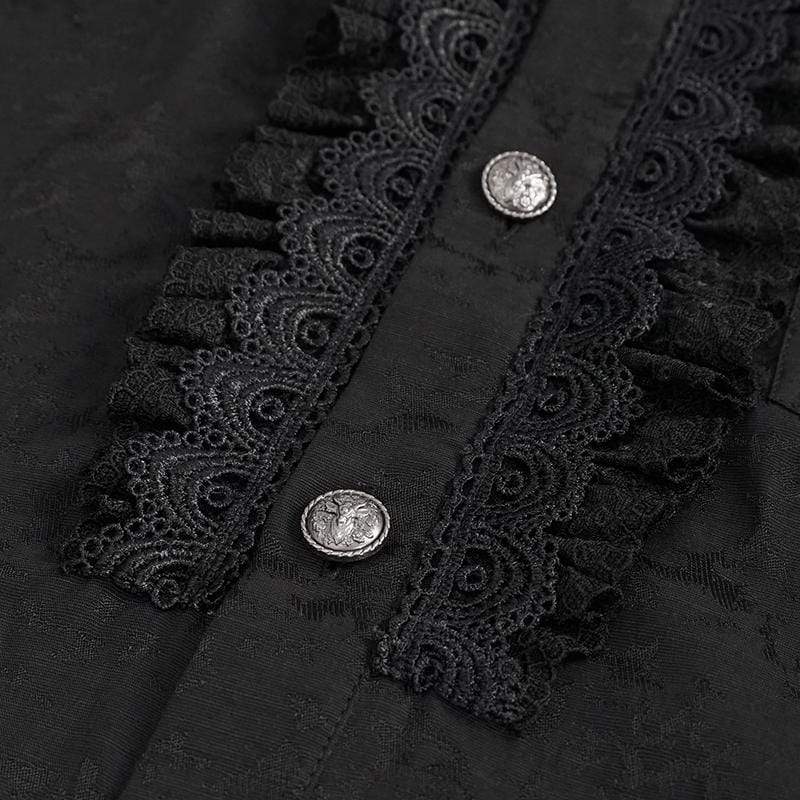 Men's Gothic Puff Sleeved Lace Splice Shirt Black - Image 8