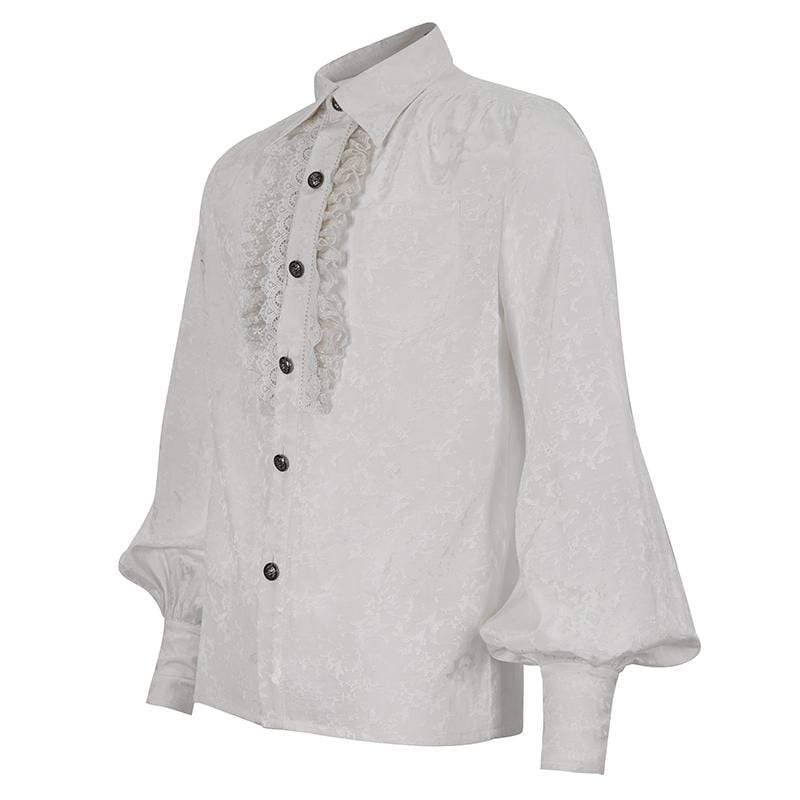 Men's Gothic Puff Sleeved Lace Splice Shirt White - Image 6