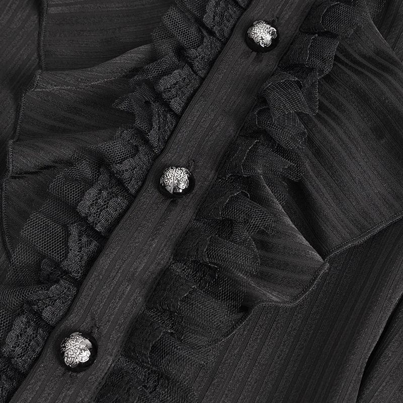Men's Gothic Puff Sleeved Ruffled Lace Splice Shirt Black - Image 11