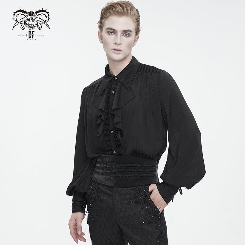 Men's Gothic Puff Sleeved Ruffled Lace Splice Shirt Black - Image 3
