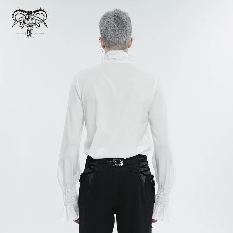Men's Gothic Puff Sleeved Ruffled Shirt White - Image 4