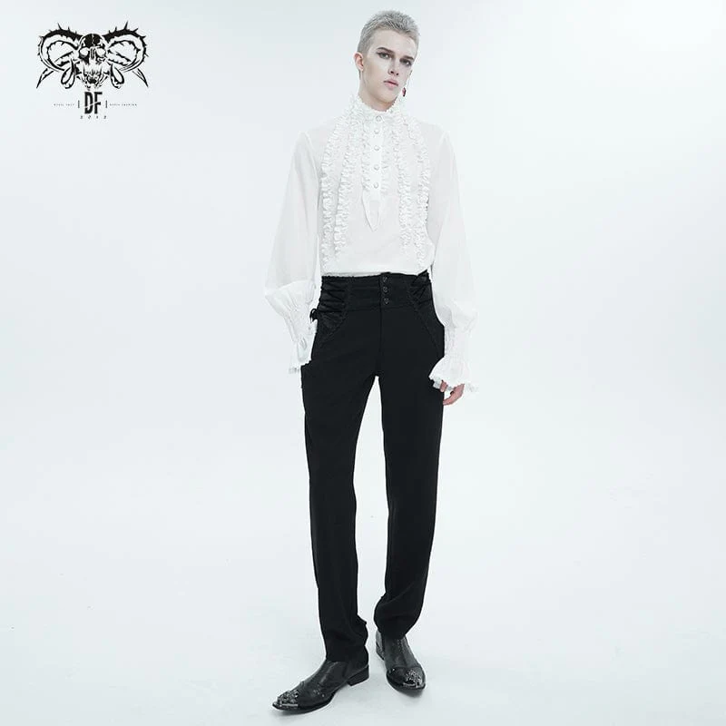 Men's Gothic Puff Sleeved Ruffled Shirt White - Image 5
