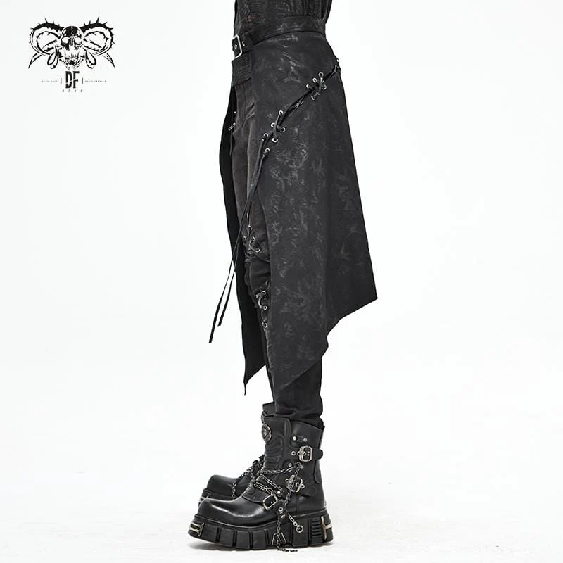 Men's Gothic Punk Irregular Buckle Black Skirt - Image 3