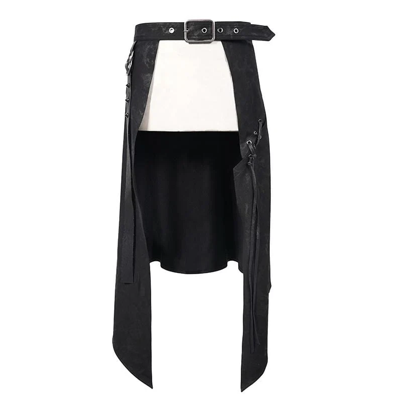 Men's Gothic Punk Irregular Buckle Black Skirt - Image 6