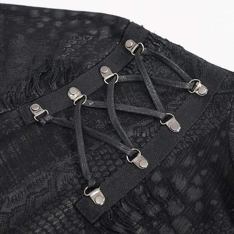 Men's Gothic Punk Irregular Ripped Black Hoodies - Image 6