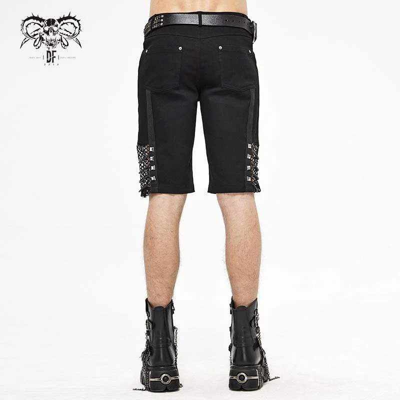 Men's Gothic Punk Rivets Mesh Black Shorts - Image 3