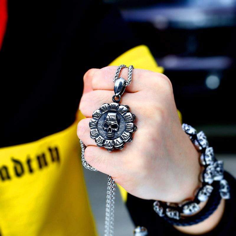 Men's Gothic Punk Skull Flower Necklace - Image 4
