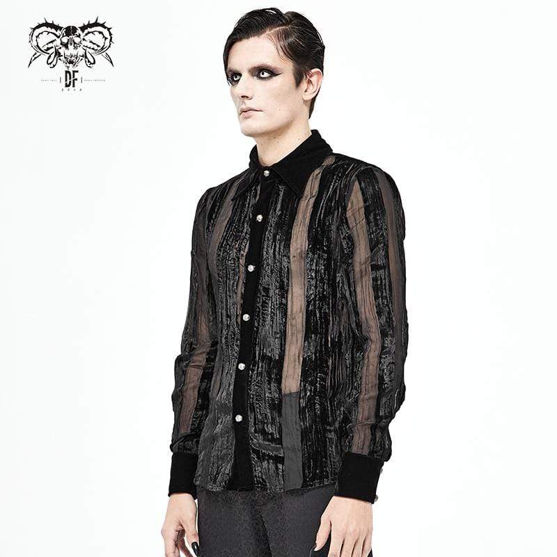 Men's Gothic Punk Stripe Sheer Black Shirt - Image 3