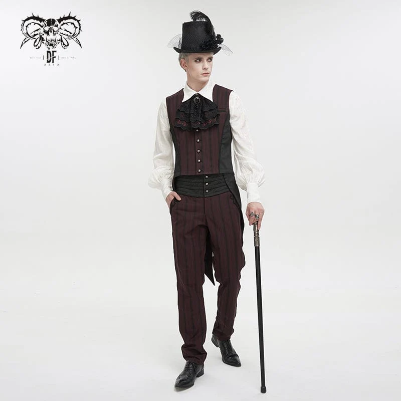Men's Gothic Ribbed High-waisted Pants Red - Image 6
