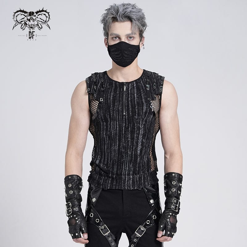 Men's Gothic Ribbed Mesh Splice Zipper Vest