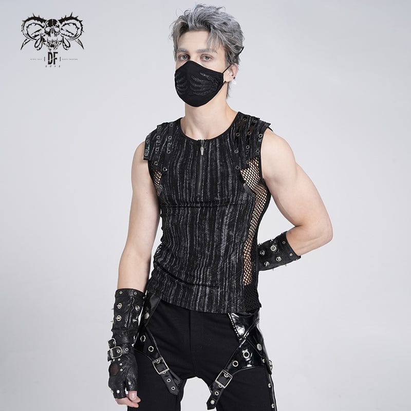 Men's Gothic Ribbed Mesh Splice Zipper Vest - Image 3