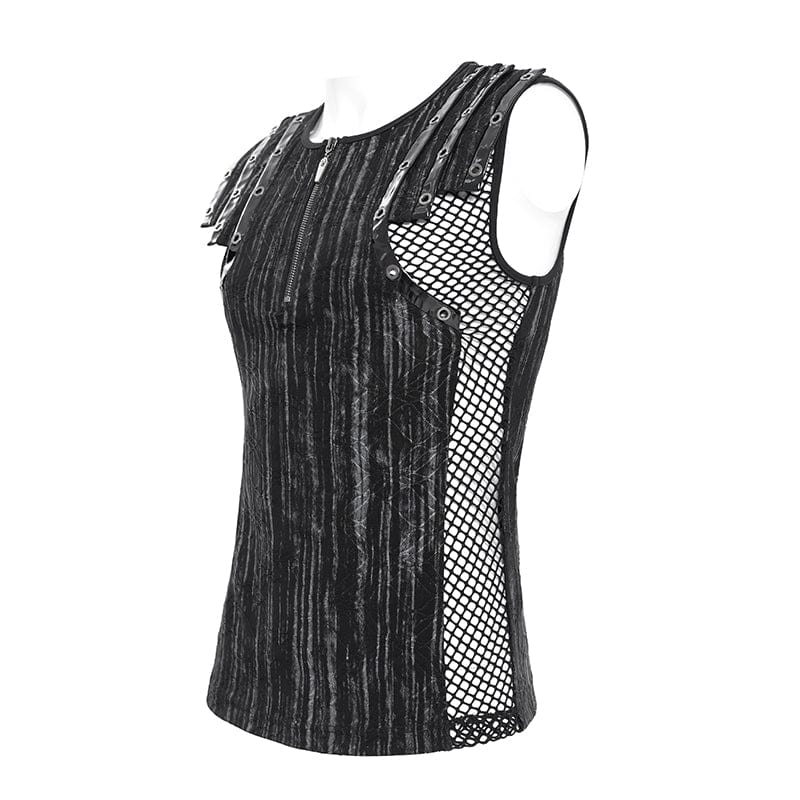 Men's Gothic Ribbed Mesh Splice Zipper Vest - Image 9