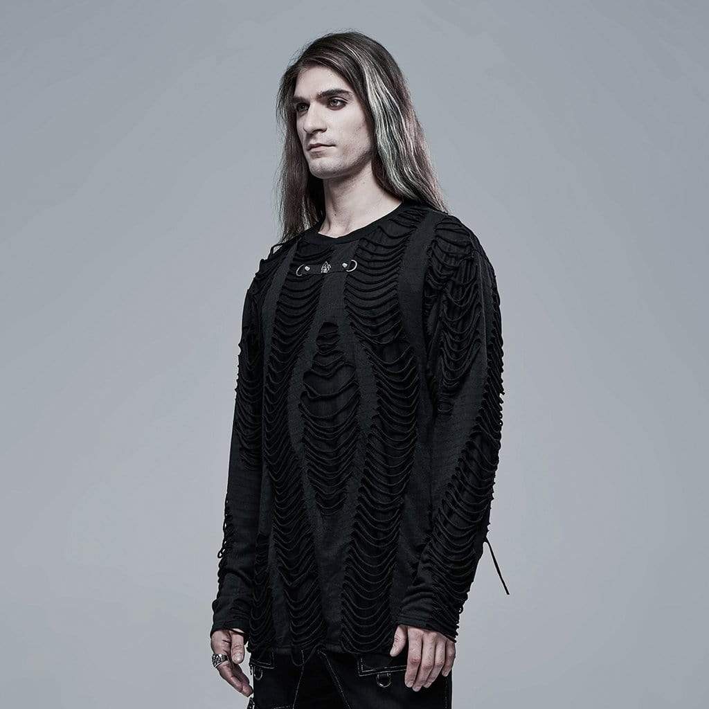 Men's Gothic Ripped Double-layer Black Shirt - Image 2