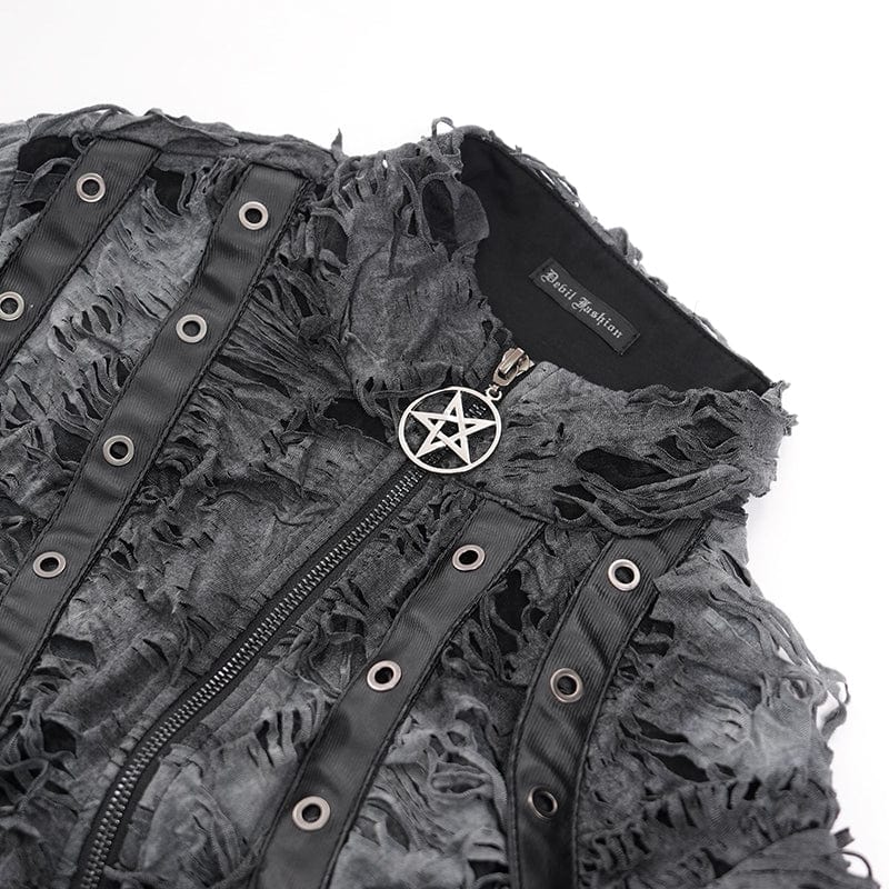 Men's Gothic Ripped Eyelets Strap Sweatershirt - Image 11