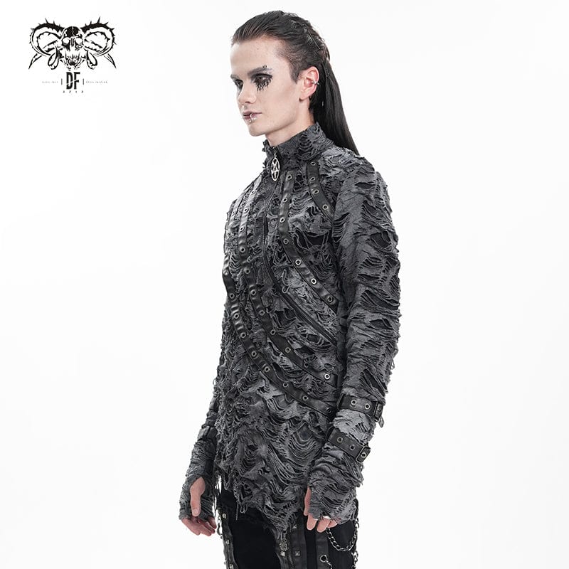 Men's Gothic Ripped Eyelets Strap Sweatershirt - Image 3