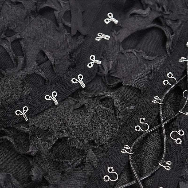 Men's Gothic Ripped Lace-up Studs Hoodies - Image 11